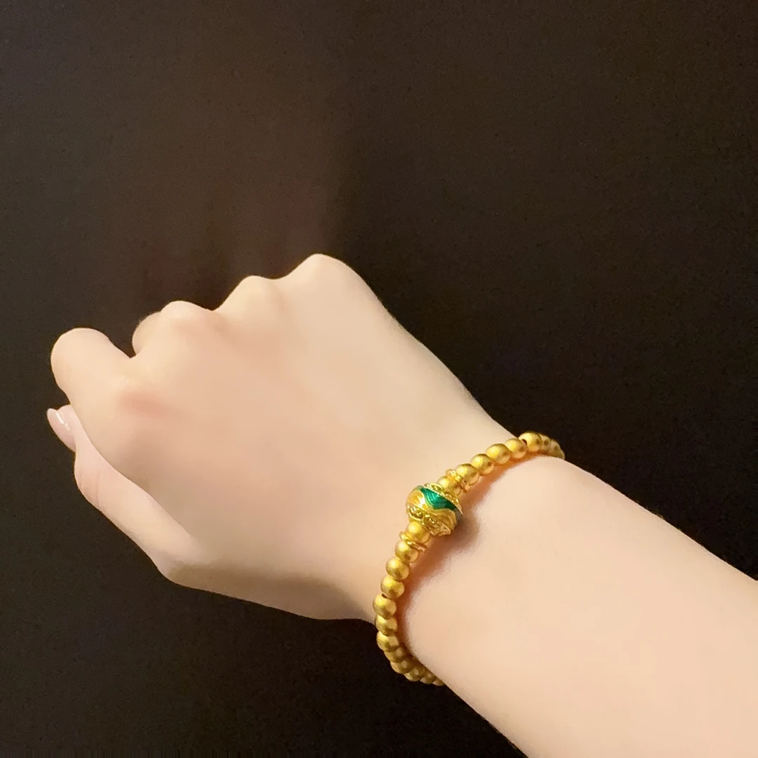 铜合金手链 古法珐琅千里江山金珠手串 千里江山磨砂手串