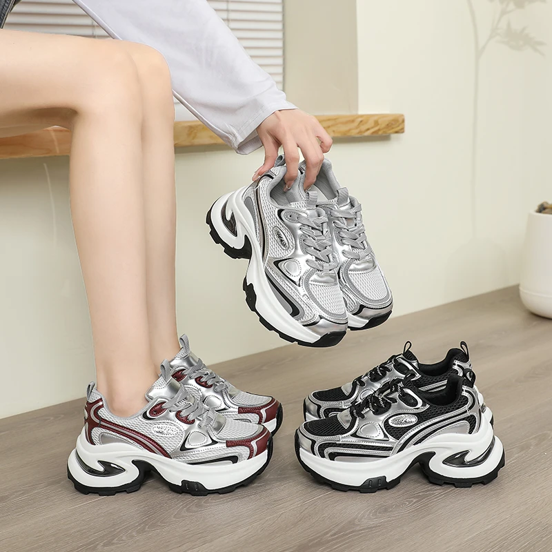 阿比让春季户外训练新款百搭舒适厚底增高轻便休闲老爹鞋增高鞋女