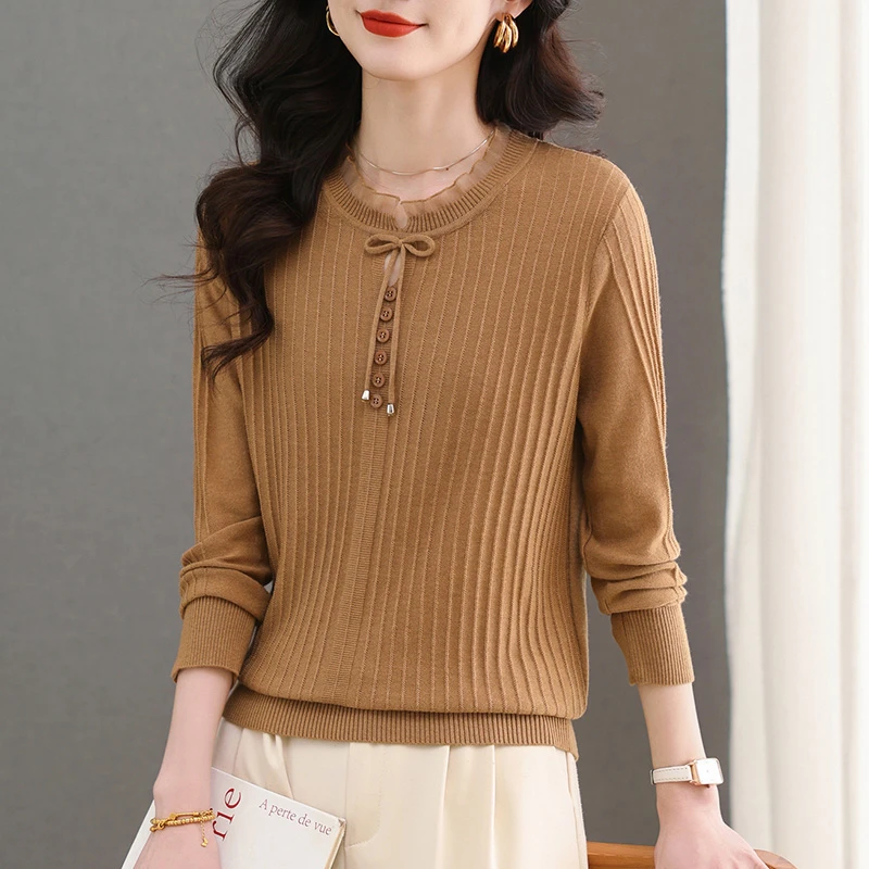 超细羊毛针织打底衫妈妈春装2024新款时尚洋气小衫春秋款长袖上衣
