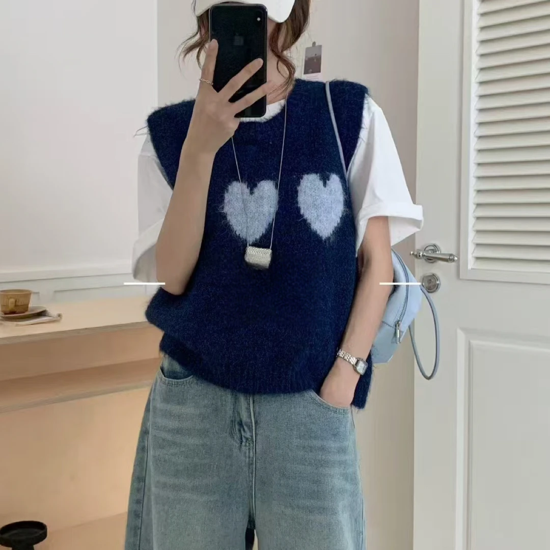 韩版马海毛马甲秋季针织时尚女装宽松显瘦休闲百搭复古