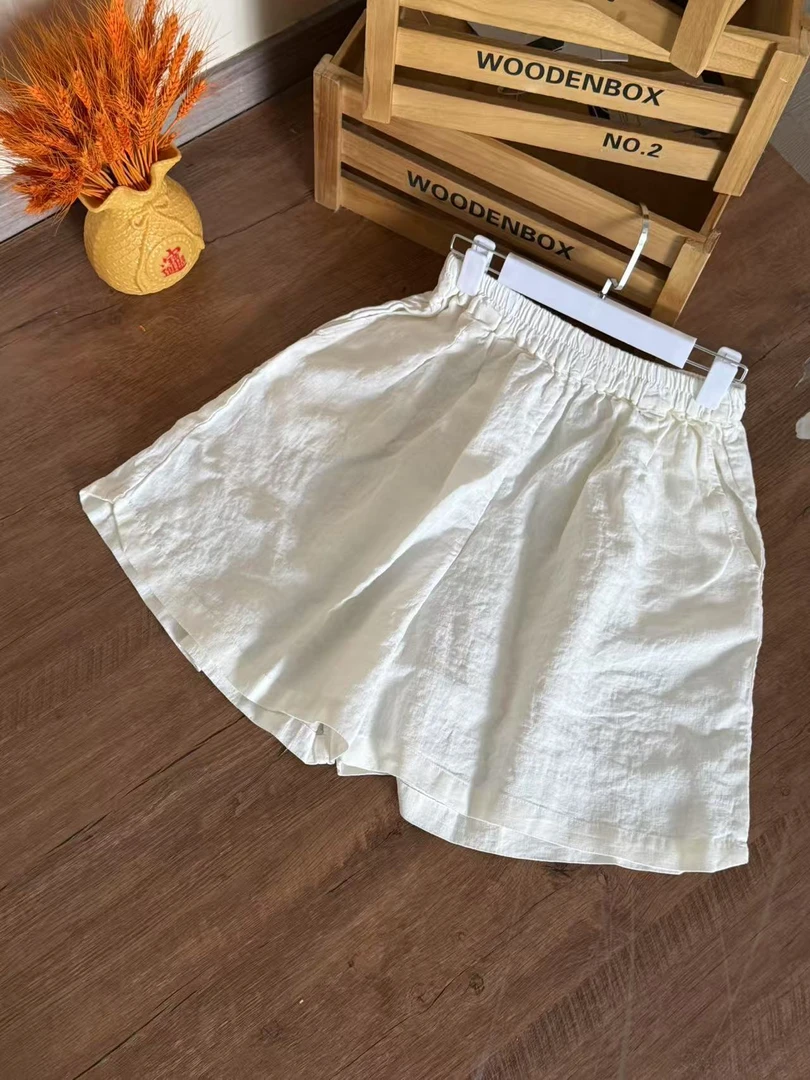 【云目悠悠】春夏新款雪花麻纯色松紧腰男女同款短裤-2025413