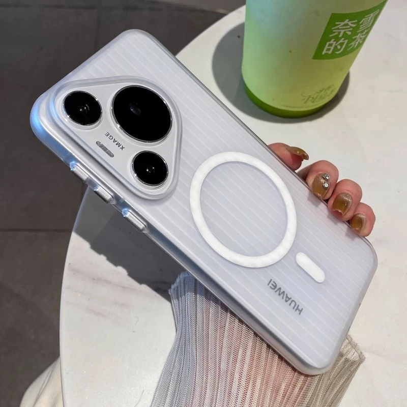 适用华为Pura80光栅冰雾瓦楞纹Pro磁吸充电80ultra防指纹手机壳套