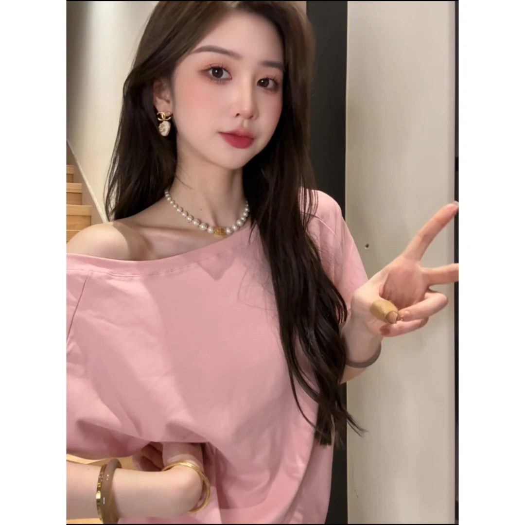 不规则打扭斜肩短袖T恤女夏季休闲收腰显瘦内搭辣妹风设计感上衣