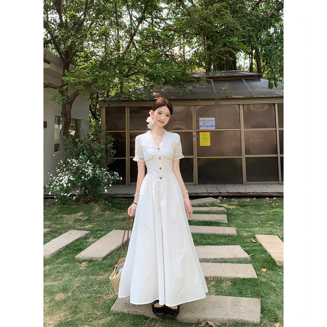 法式温柔气质优雅连衣裙欧若风收腰显瘦春夏裙夏季小众宴会小个子