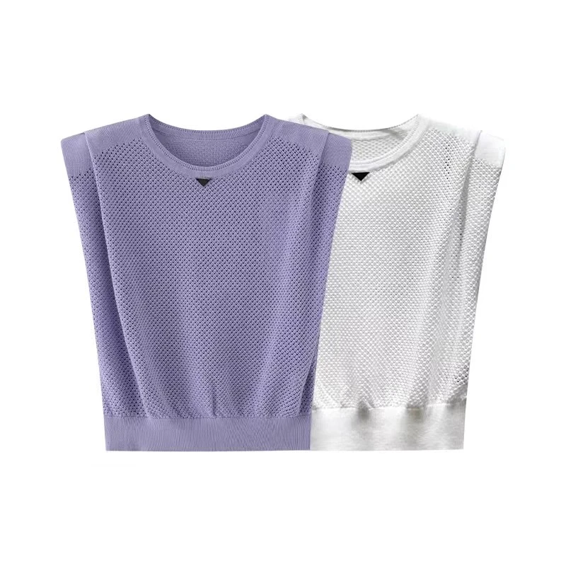 8163【艾家同款】2025夏季新品款简约纯色百搭背心镂空无袖针织衫女