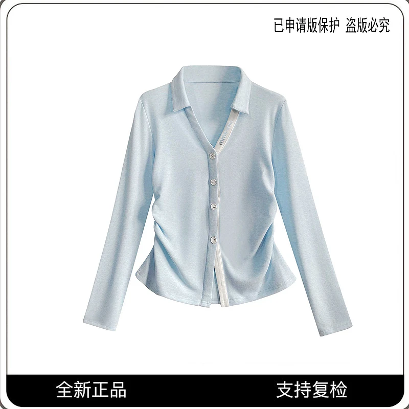 25082#CSIN时尚轻奢假两件收腰T恤2025秋显瘦休闲潮个性显瘦上衣