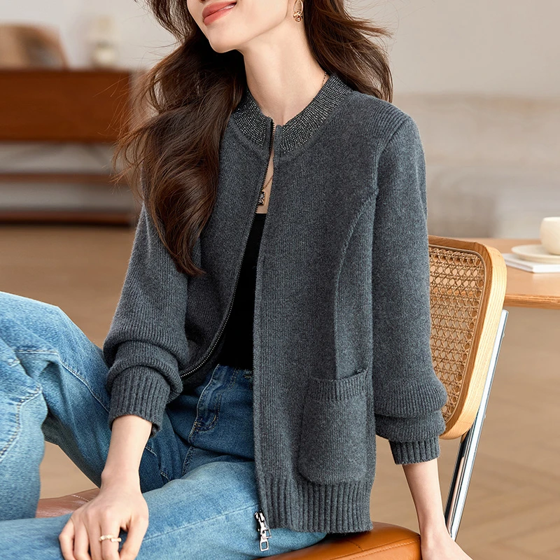 早春外套针织上衣春装2025年新款洋气妈妈装毛衣圆领短款开衫外搭