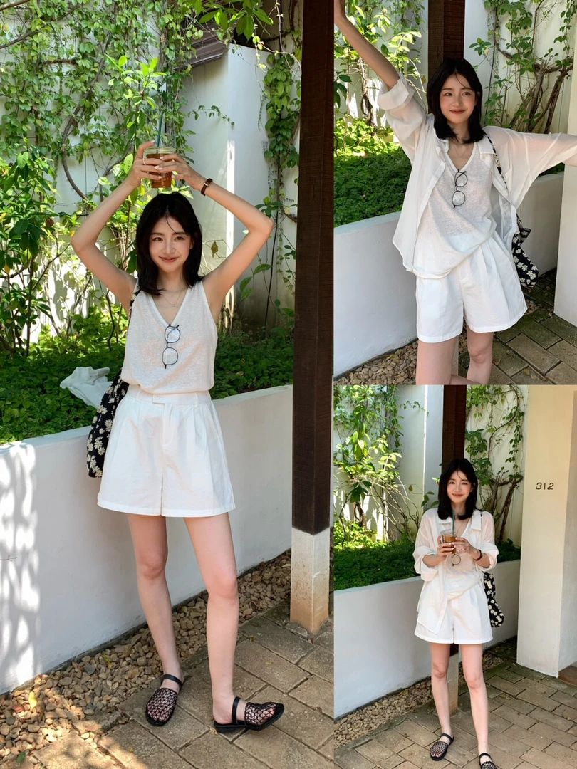 韩系纯色松紧腰肌理棉基础百搭休闲裤