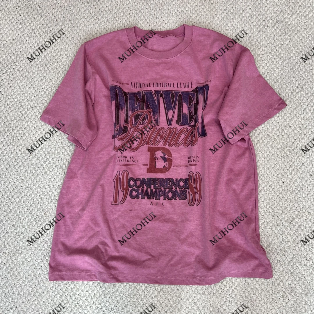 MUHOHUI【粉色字母直喷韩版】夏季时尚百搭潮流半袖圆领洋气个性Ｔ恤