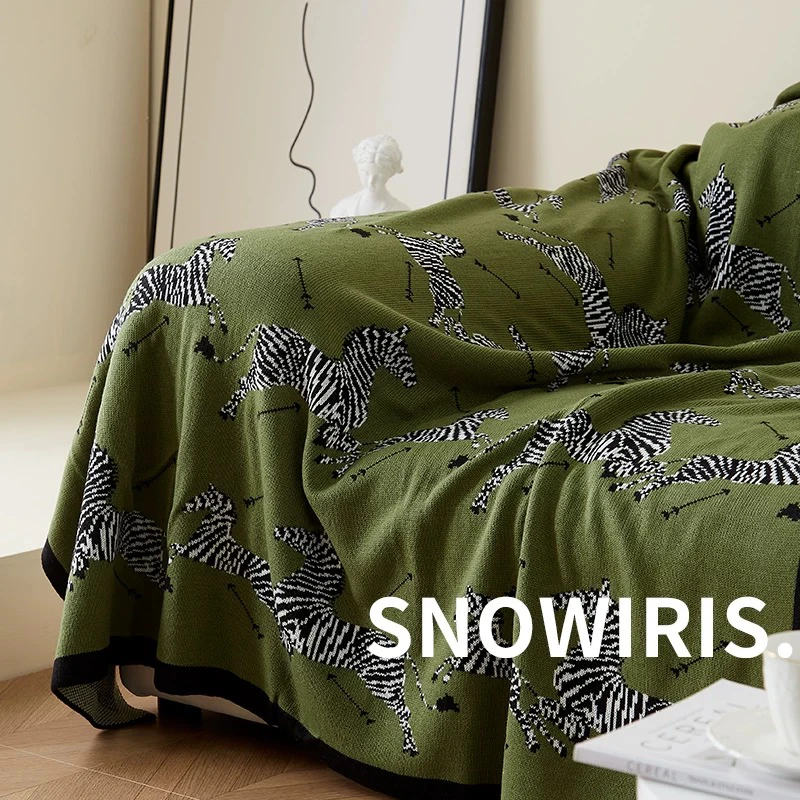 休闲针织毯斑马图案盖毯客厅沙发毯子民宿装饰毯办公室午休盖毯