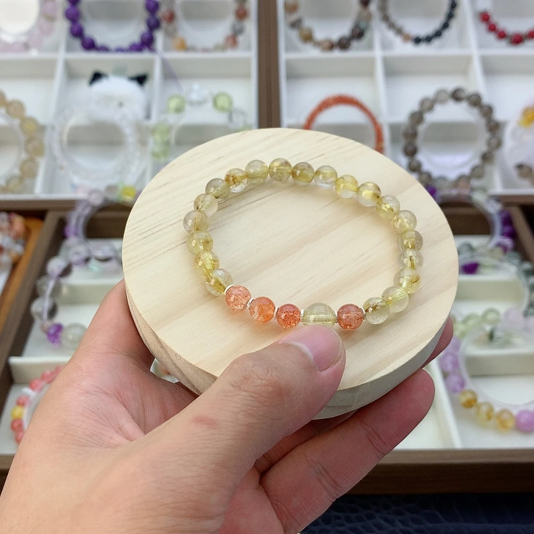 水晶手链银S925镶嵌钛晶手链+金太阳