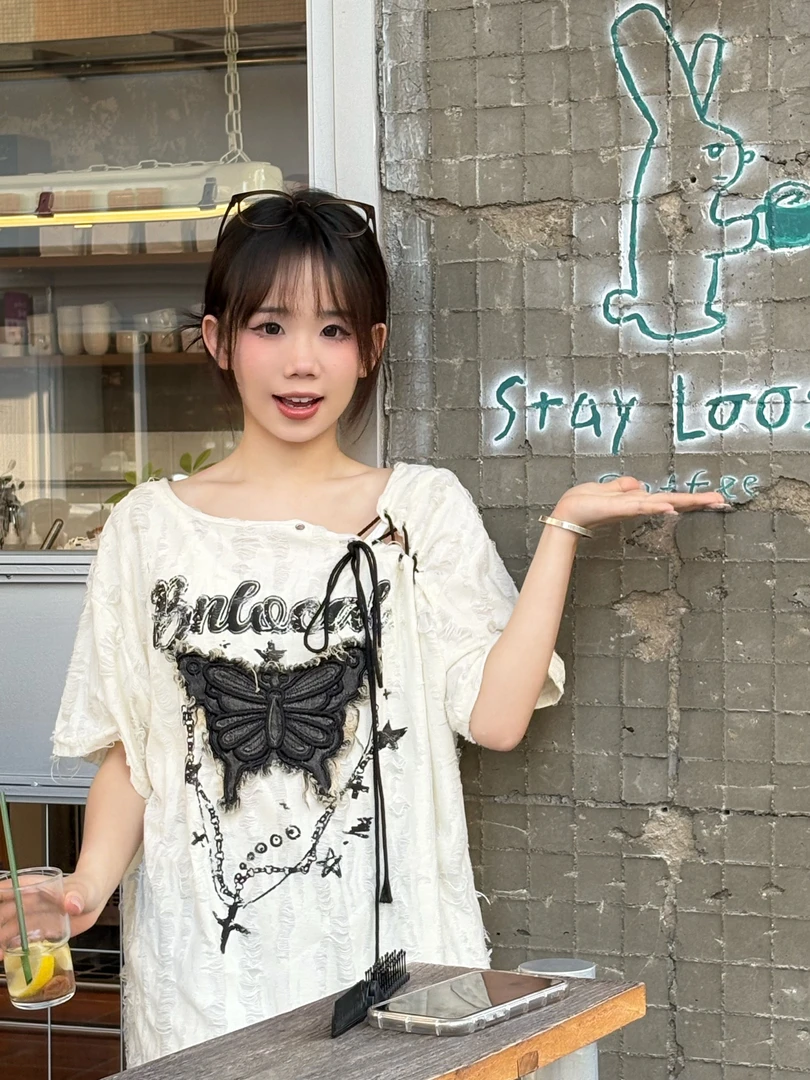 【小圆夏季新款】百搭小众多巴胺学生辣妹纯欲显瘦夏季时尚斜肩上衣