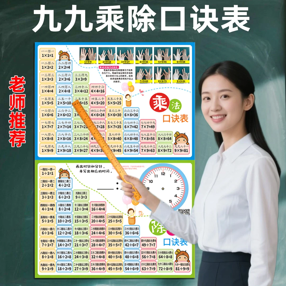 大九九乘法口诀表挂墙墙贴背诵神器二年级数学99乘除法挂图教具