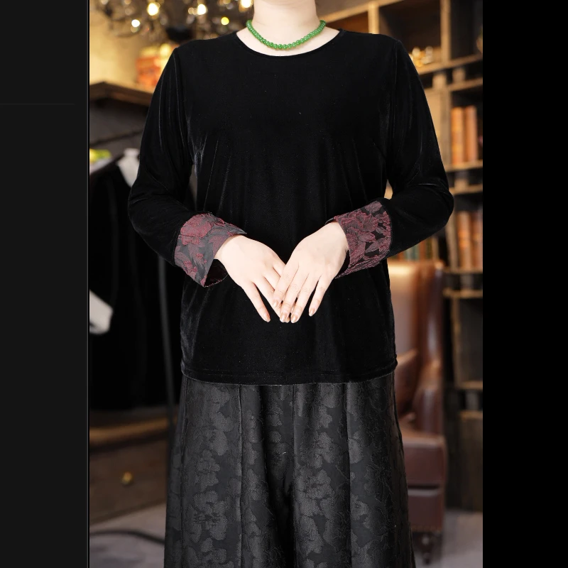 2025年新款衬衫洋气小衫长袖金丝复古打底衫中老年网红8630时尚