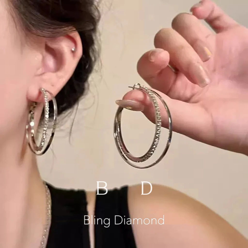 合金合成锆石耳饰 碎钻大圈气质轻奢时尚百搭小众欧美大耳圈素款