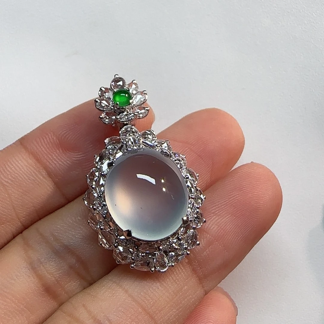 翡翠18K金镶嵌吊坠(不含链)蛋面