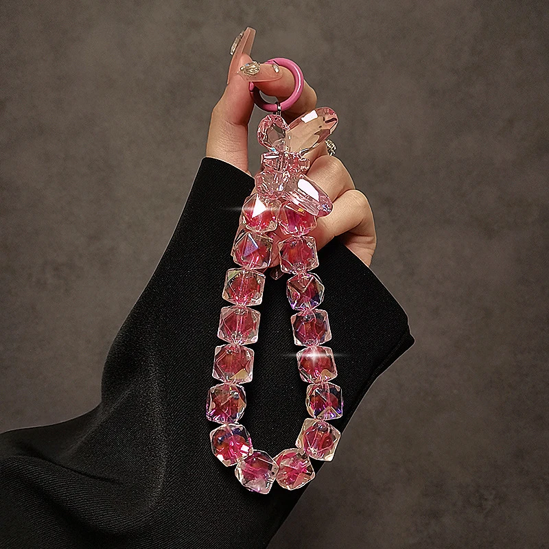 爆款手机挂绳手腕款ins蝴蝶结挂绳短款手腕挂件水晶挂链手机挂饰