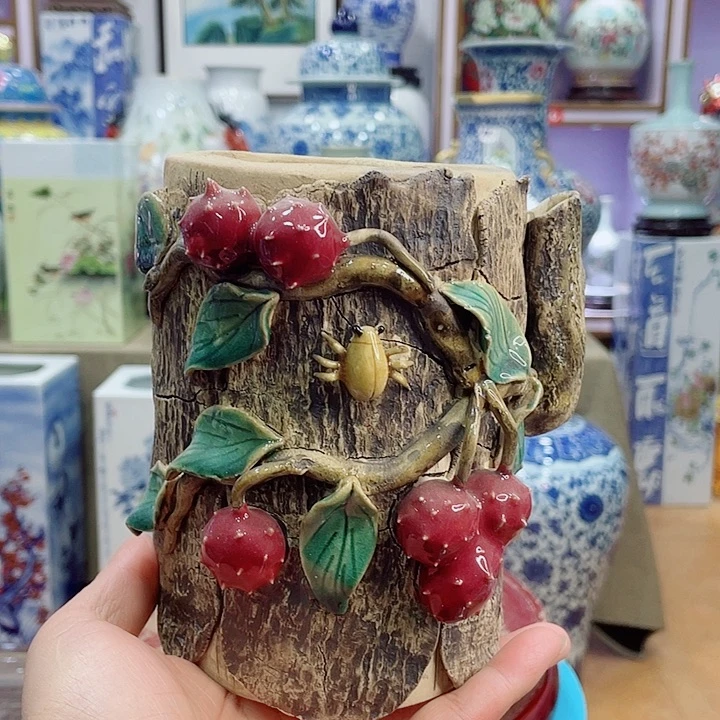 花瓶全手工半边树雕