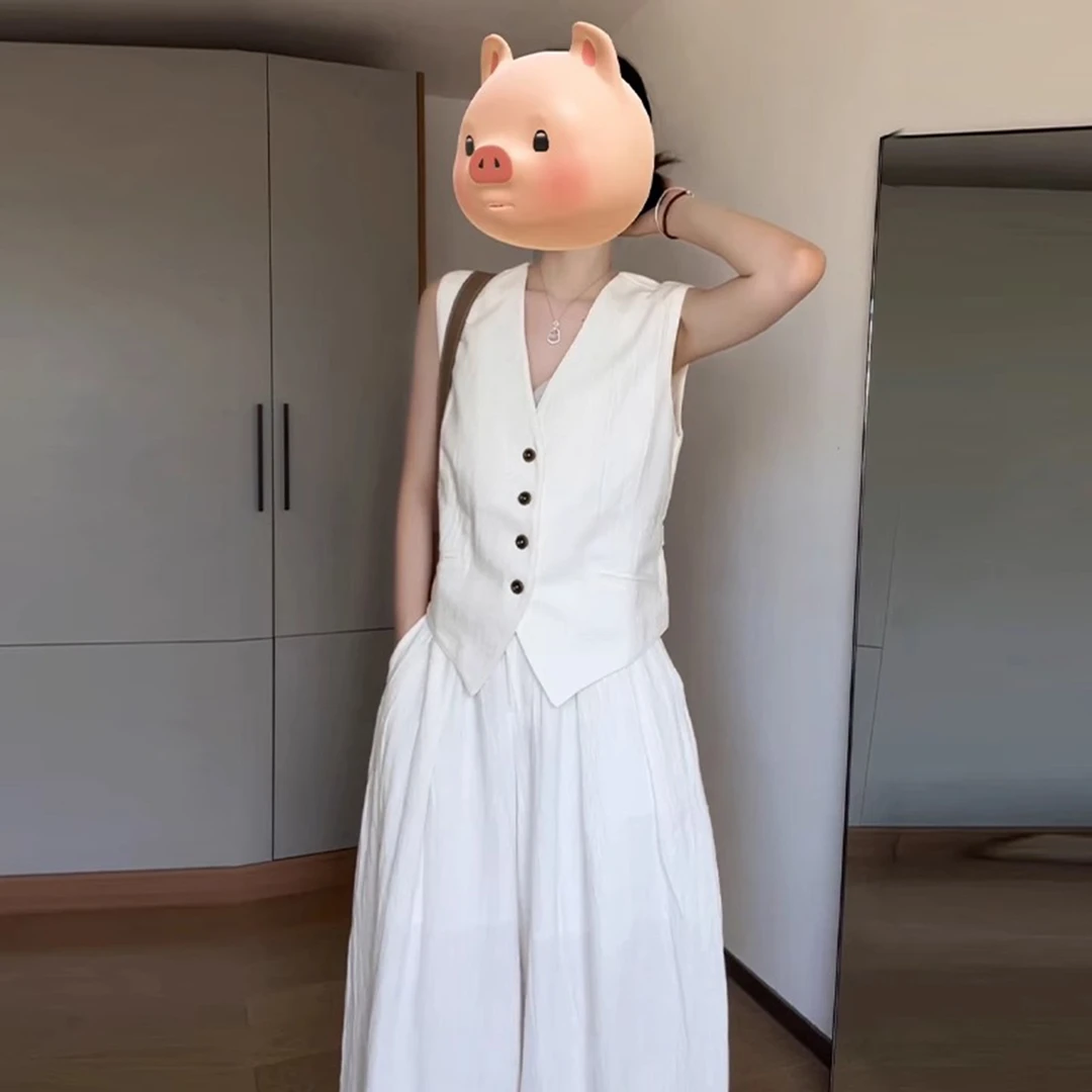 法式老钱风高级感穿搭套装女2025夏季新款显瘦马甲阔腿裤两件套