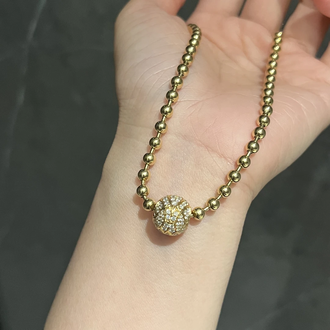 18k金珠珠钻石球球项链重工进口工艺