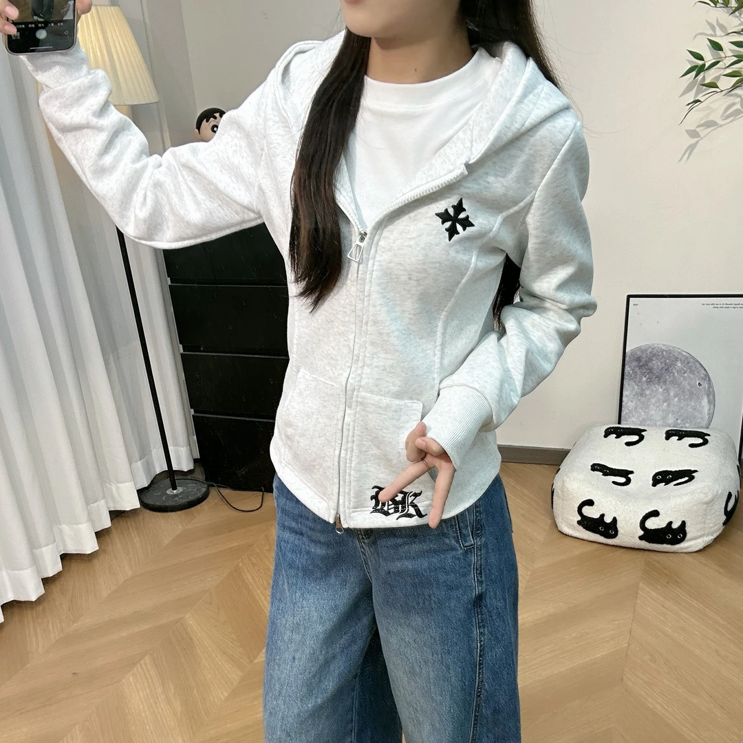 春秋款高级收腰刺绣梵文字母瑜伽外套休闲