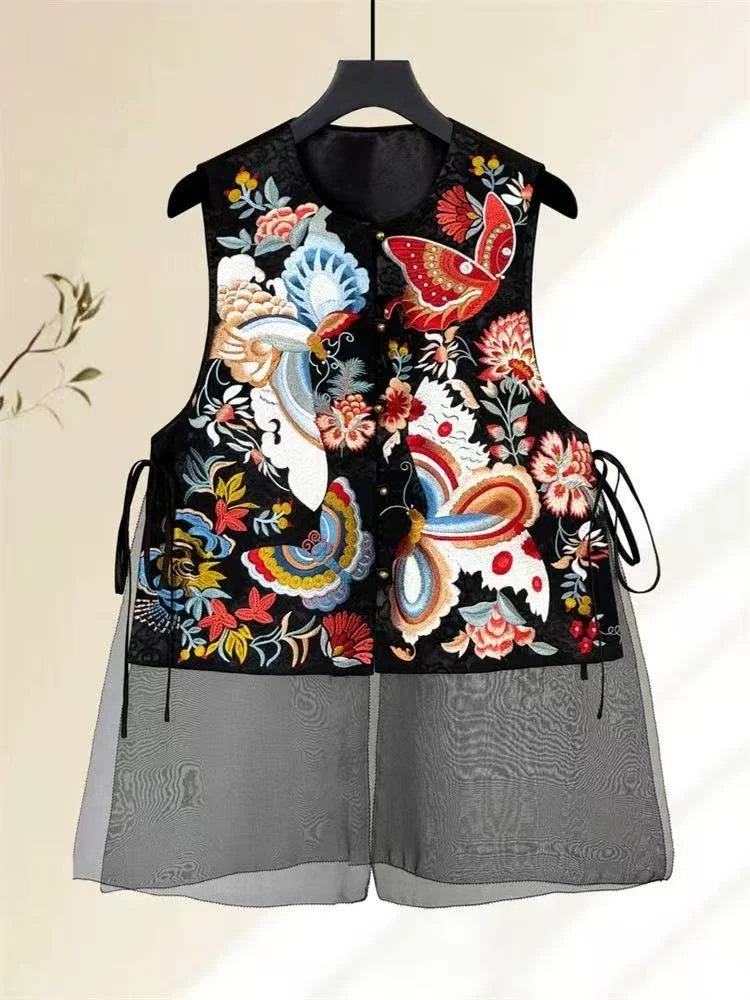 2025年新款新中式国风重工刺绣拼接马甲98009