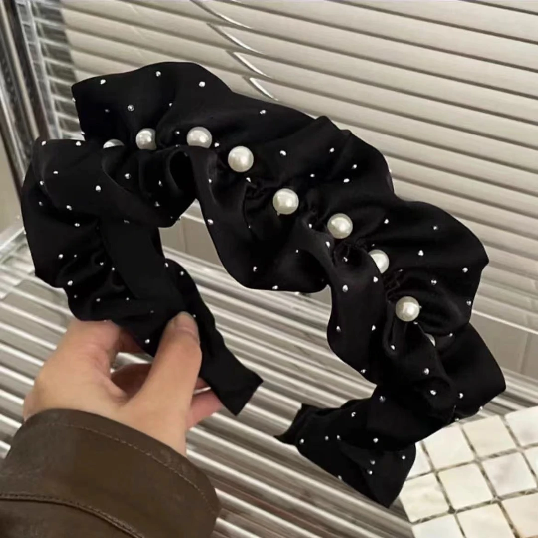 黑色发箍女小香风褶皱秋冬感百搭发夹高颅顶防滑宽边头箍秋冬
