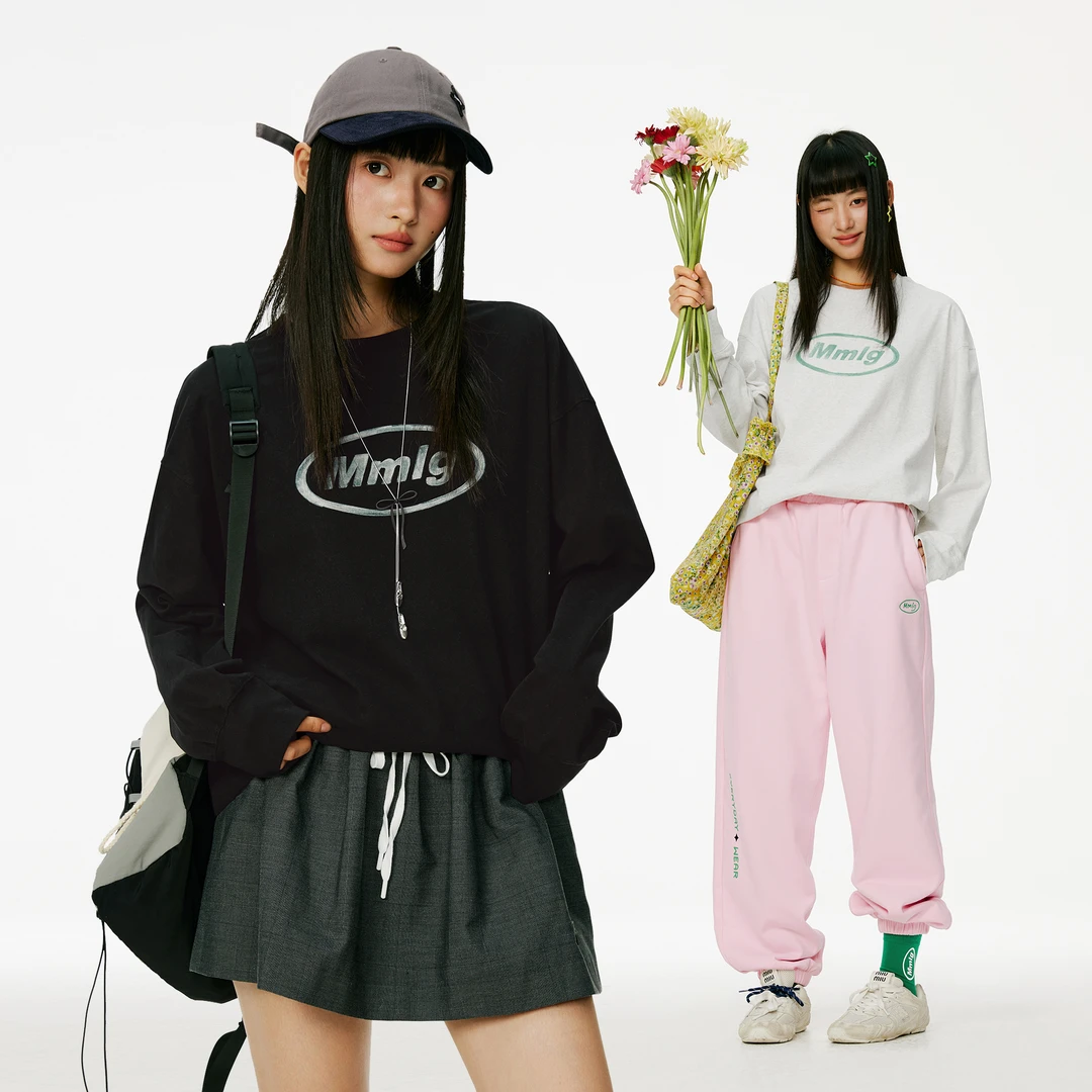 Mmlg2025新款纯棉长袖T恤经典logo印花韩系男女同款FQT143