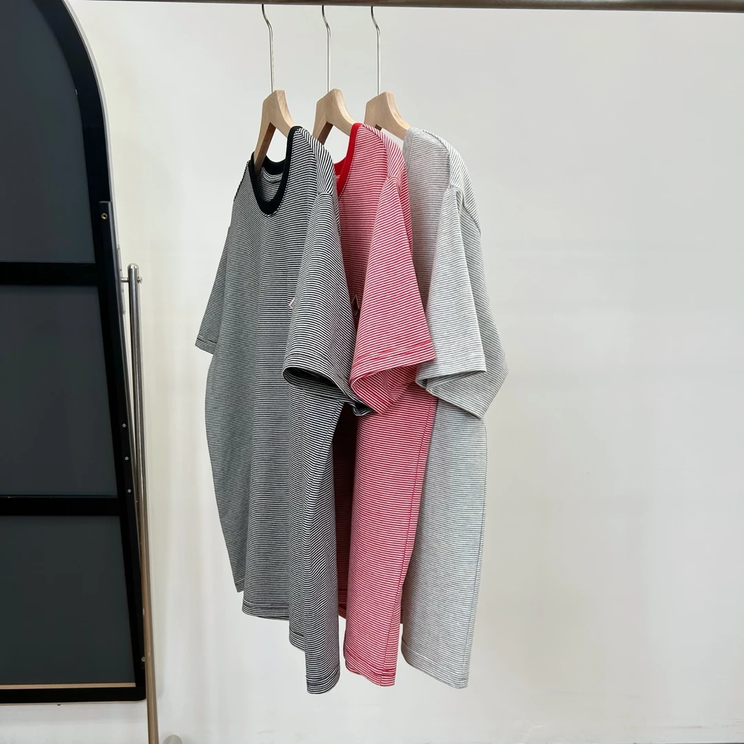 【若若美】X-2200刺绣细条纹短袖T恤休闲圆领半袖T恤女夏季休闲短T