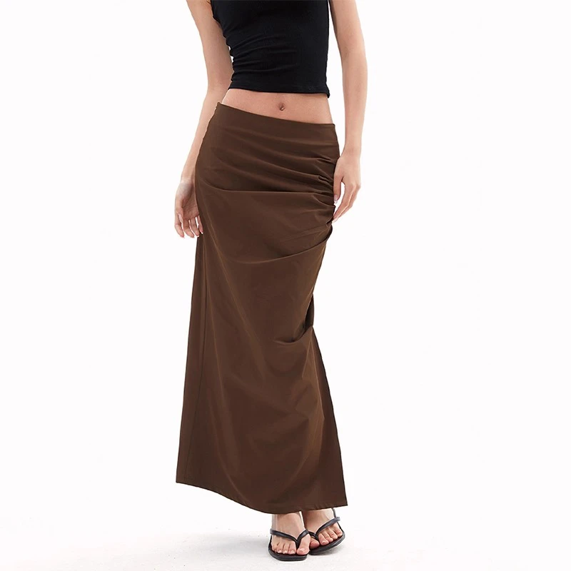 大码美式工装显腿长半身裙女夏薄款梨型修身包臀裙子高腰褶皱长裙