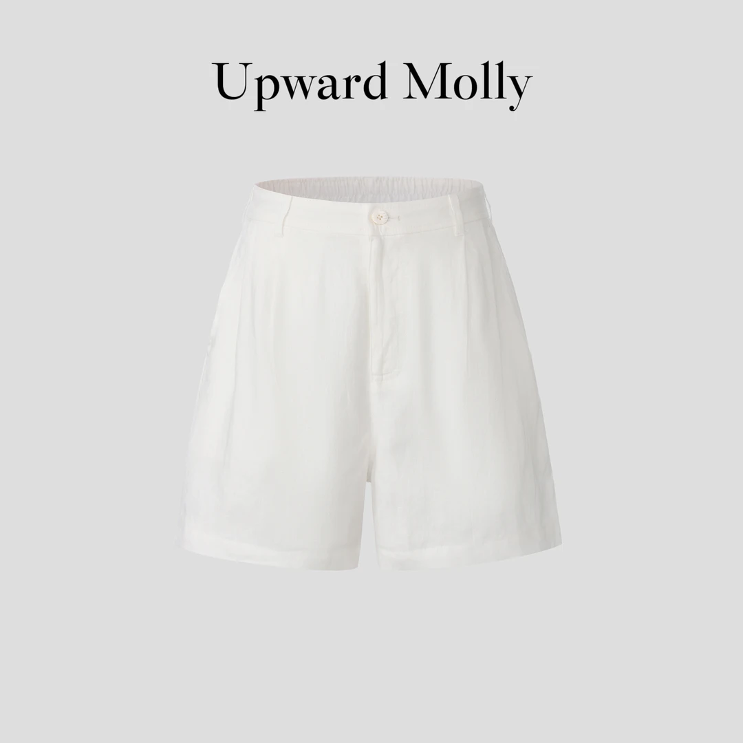 Upward Molly【岛屿度假】亚麻自然水洗肌理感半松紧腰休闲短裤