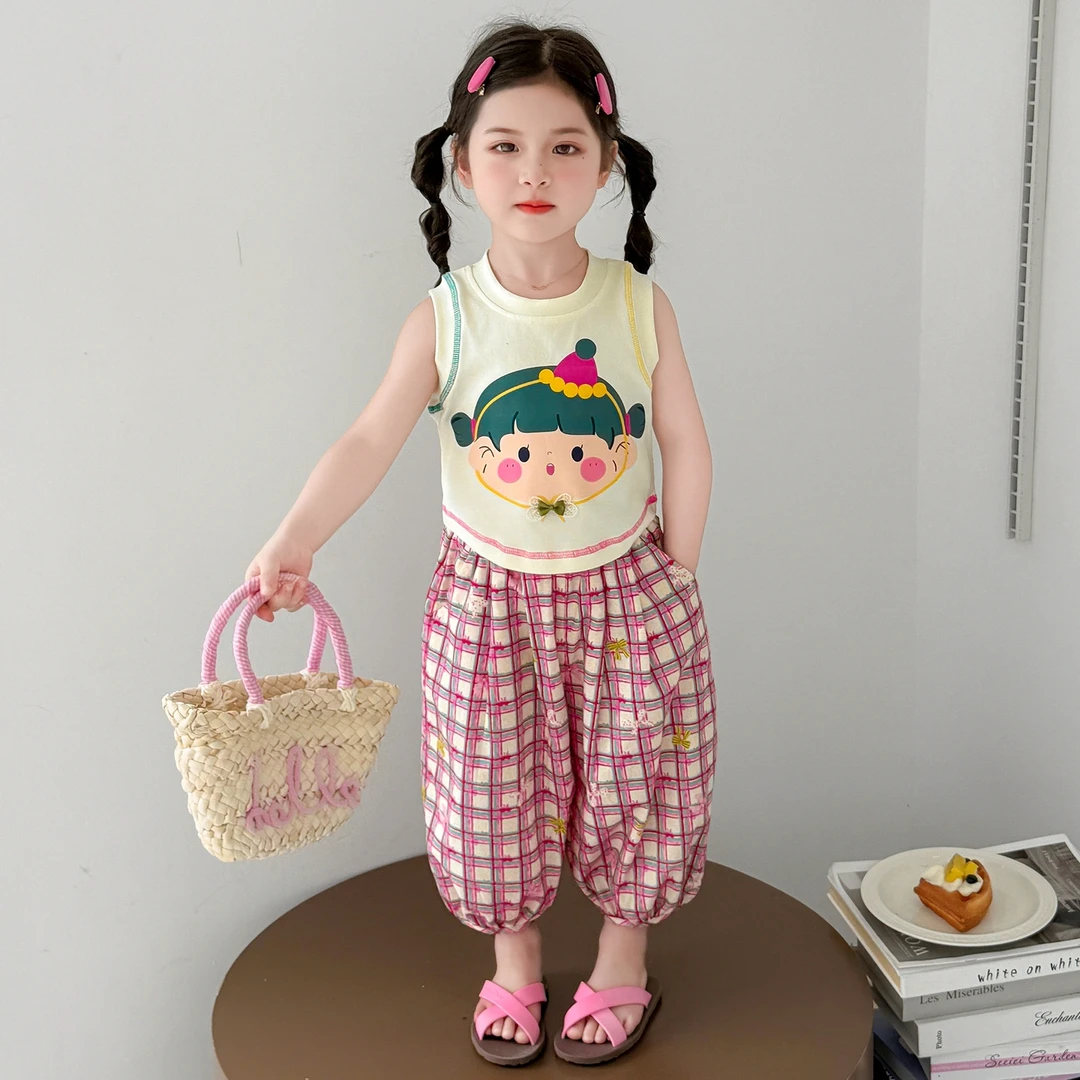 女童背心套装夏季2025新款洋气女宝防蚊裤两件套儿童夏装休闲衣服