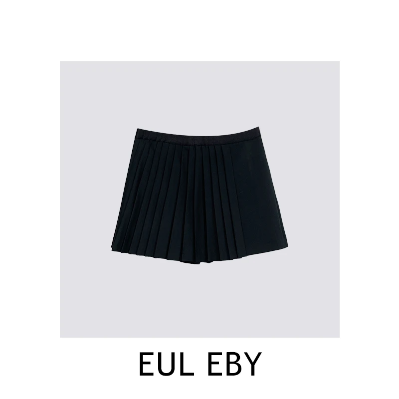 【清】法式设计感黑色短裤裤裙241307#