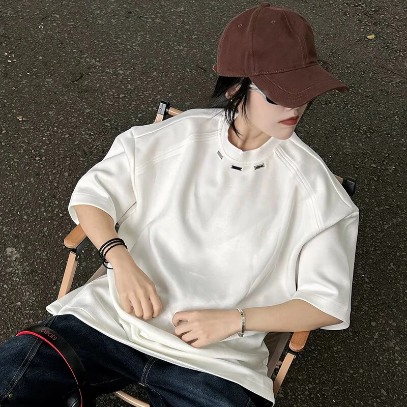 金属标设计感短袖T恤男夏季美式潮牌曼巴棉体恤oversize圆领上衣