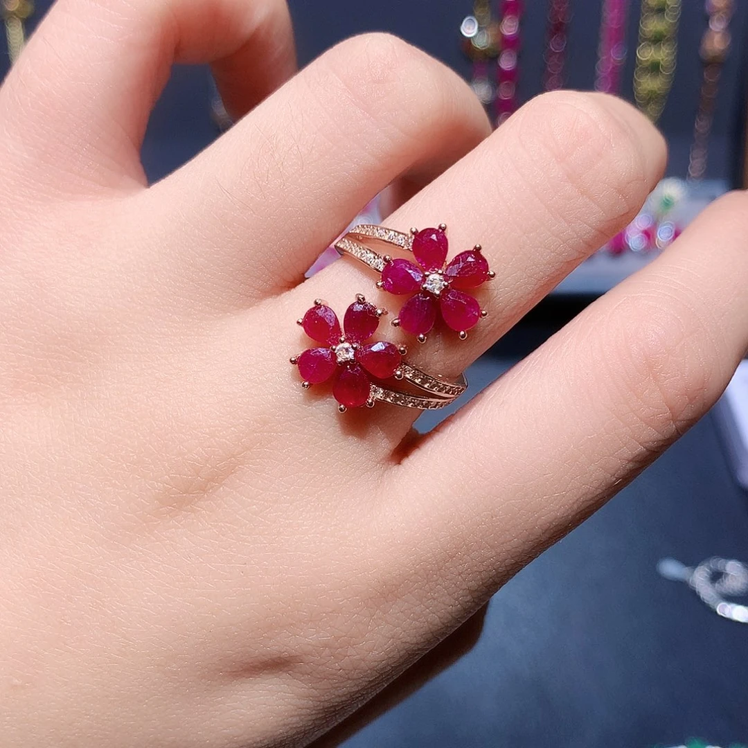 小***妙戒指银S925镶嵌红宝石
