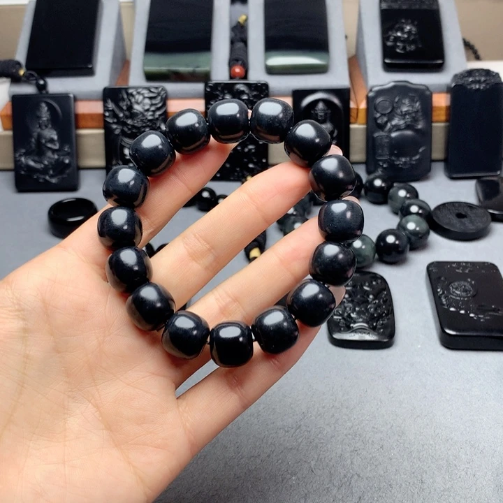 和田玉（墨玉）手串未镶嵌特价14mm