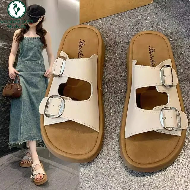 啄木鸟夏季2025博肯一字拖鞋网红舒适凉鞋百搭平底休闲沙滩凉拖鞋