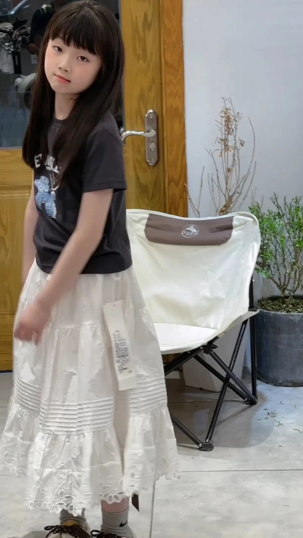 YOUUNNE夏季新款韩系儿童铁灰色高腰小短T印花短袖