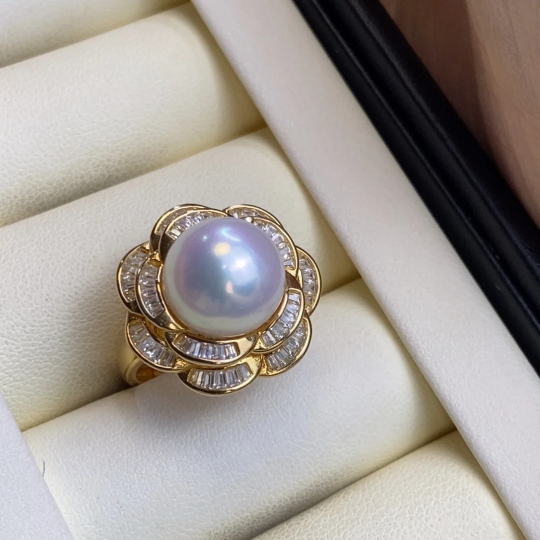 淡水珍珠银S925镀金镶嵌戒指