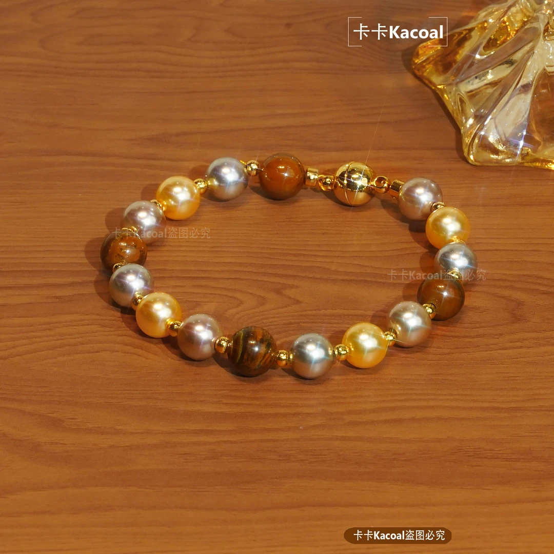 铜合金仿珍珠手链 顺风顺水  磁吸复古色珠珠手链轻奢时尚百搭