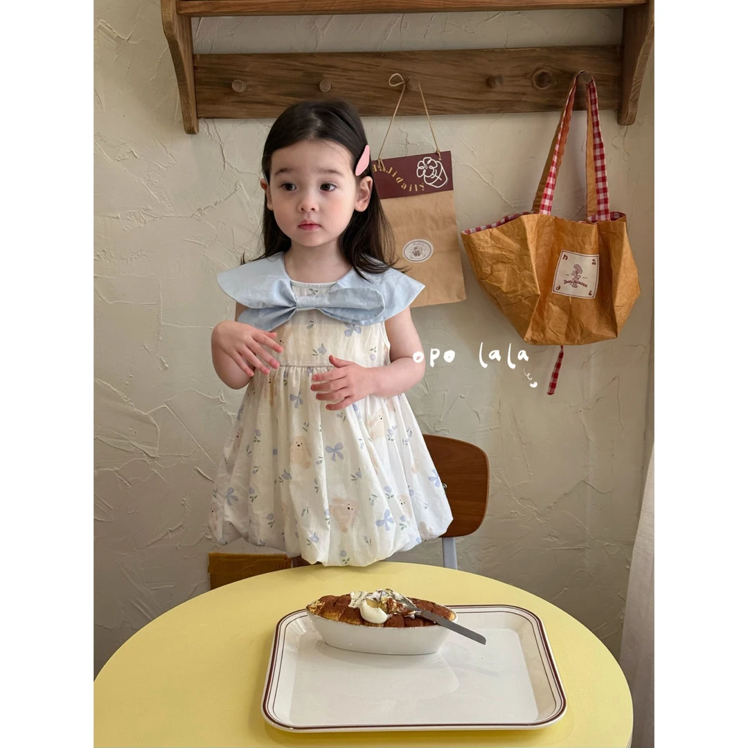 女童2025夏季新款韩版儿童背心裙女宝宝公主裙甜美可爱蝴蝶结裙子