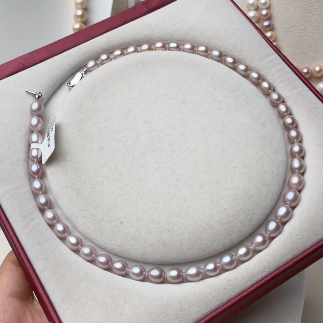 项链银S925镶嵌淡水珍珠8-9