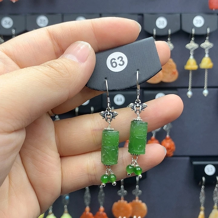 和田玉耳饰银S925镶嵌轩**欢