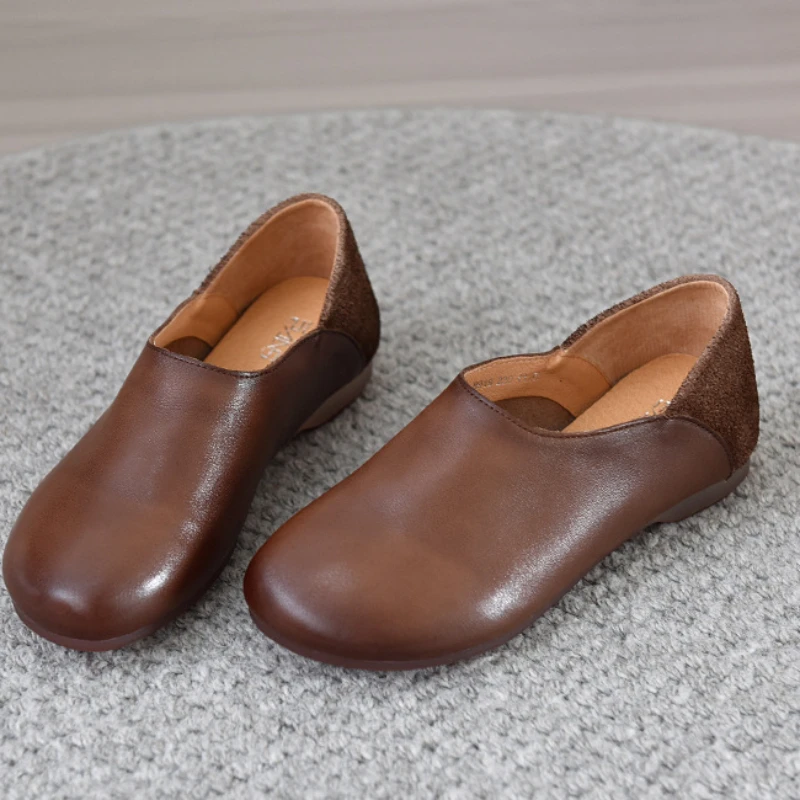 头层牛皮复古一脚蹬单鞋女2025秋季新款简约风懒人软底软面奶奶鞋