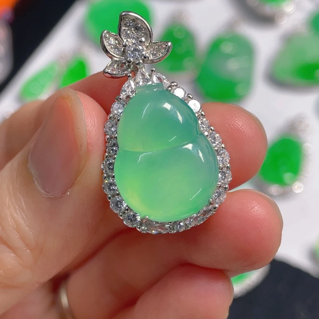 东***霞翡翠银S925镶嵌吊坠(不含链)