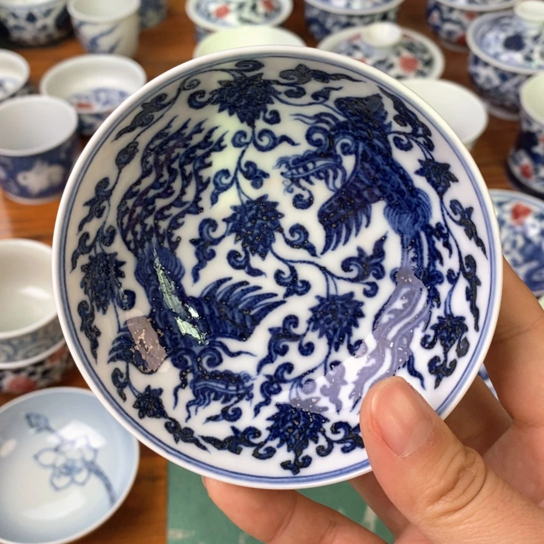 瓷片景德镇手绘陶瓷青花普洱杯