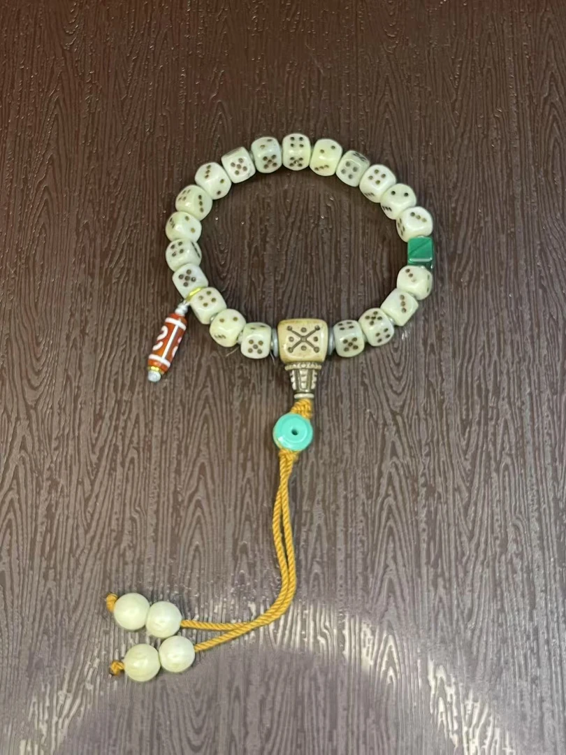非金属珐琅手链 018藏传回流牦牛骨雕刻骰子文玩藏式女款佛珠手链