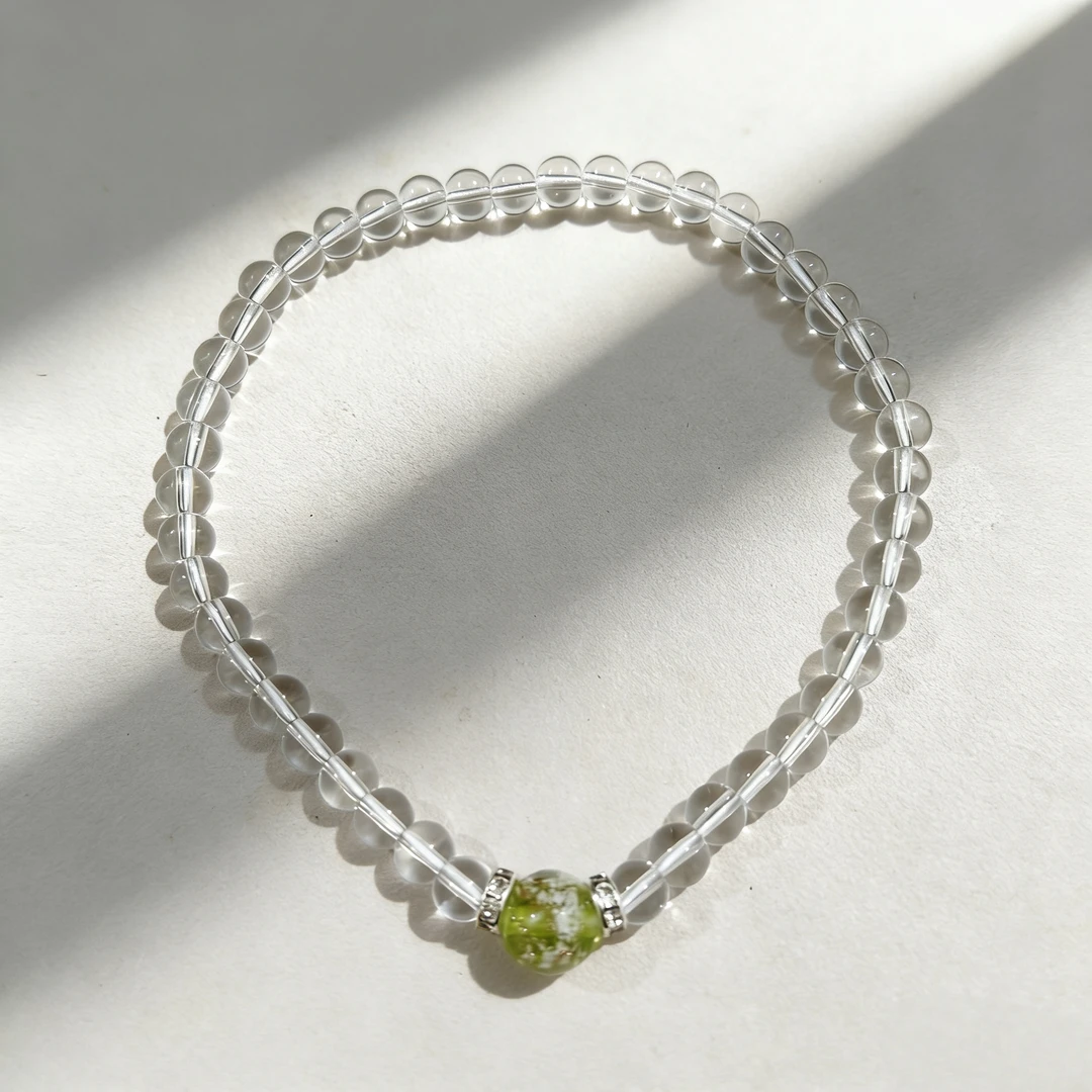 白水晶夜光绿琉璃顶珠双圈款 精品手串 无礼盒 S 1170