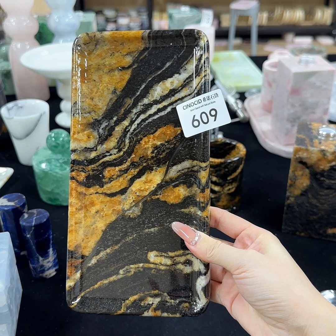 石材黄金丝绸小长方盘609