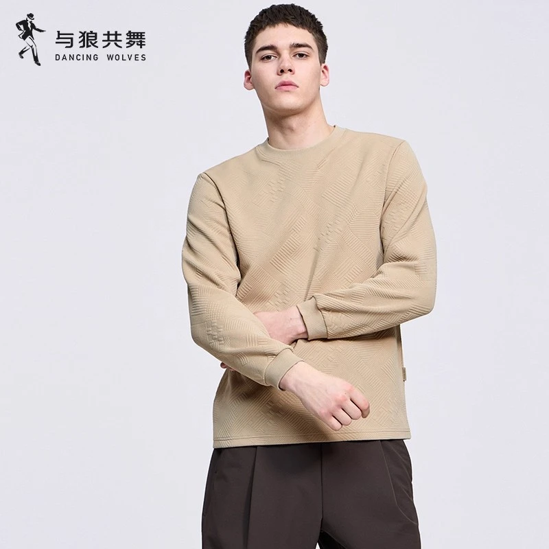 【肌理提花】与狼共舞圆领长袖T恤男2025秋季新款时尚针织内搭长t